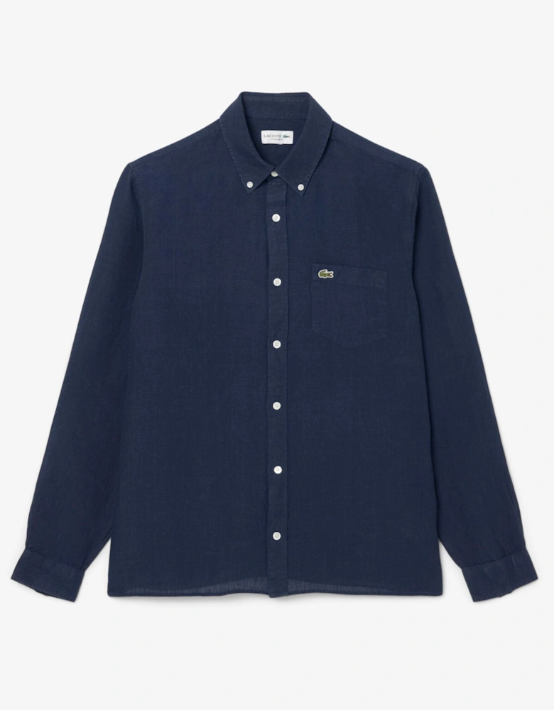 Lacoste Regular Fit Long Sleeve Mens Linen Shirt - Navy Blue 166