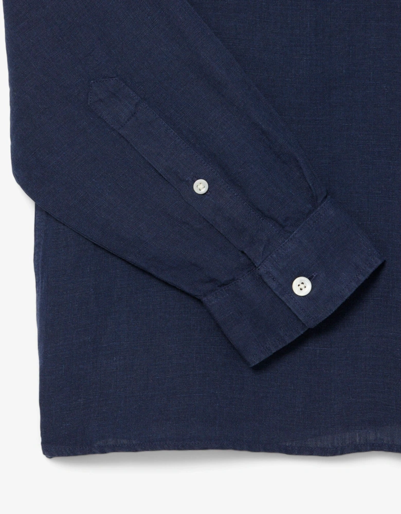 Lacoste Regular Fit Long Sleeve Mens Linen Shirt - Navy Blue 166