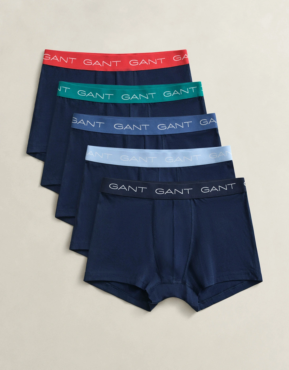 Gant Men's Navy 5-Pack Trunks With Multi Coloured Waistbands - 410 Marine  35/34/32 L