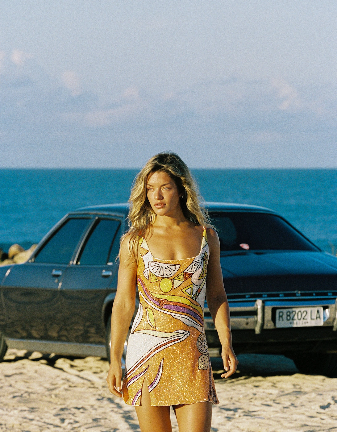 Palm Beach Hand-Beaded Mini Dress Orange