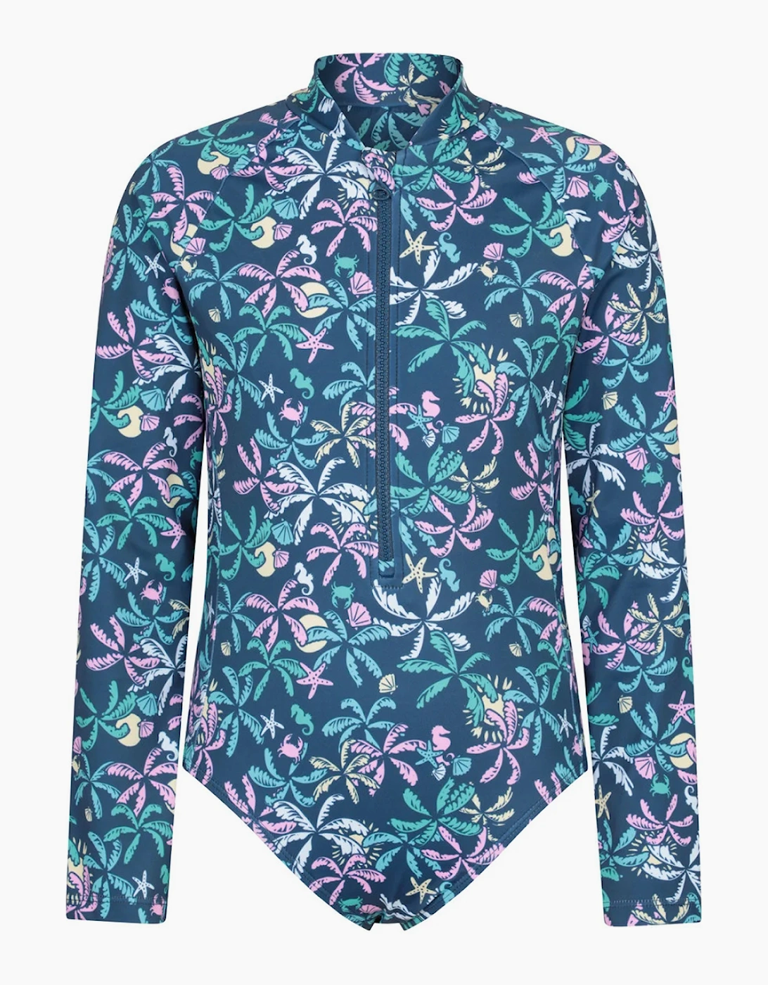Mountain Warehouse Unisex Dark Teal Childrens/ Mira Palm Leaf Rash Guard - Size: 13 Years Kids