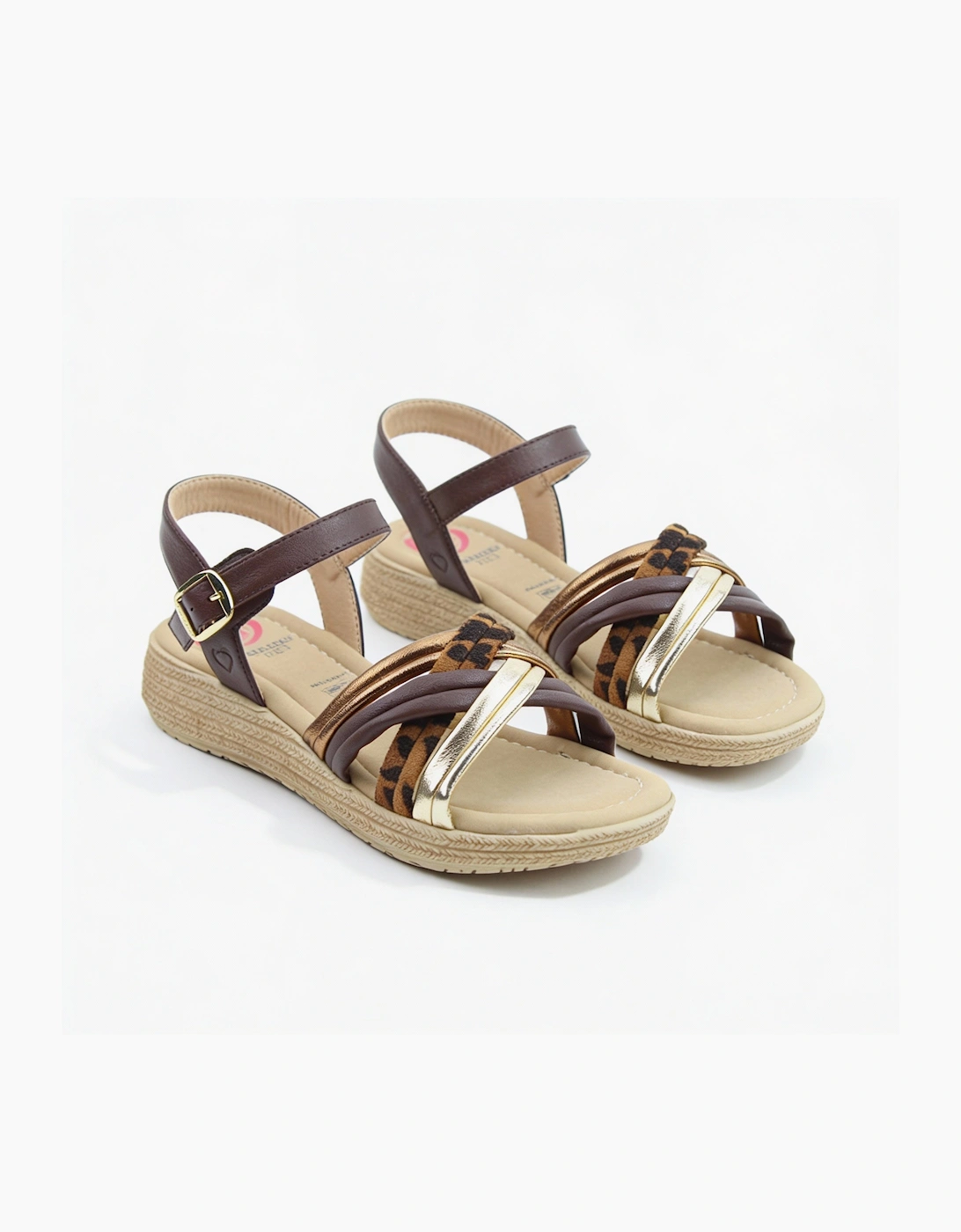 Heavenly Feet SYMPHONY Womens Ankle Strap Sandals Chocolate/Leopard