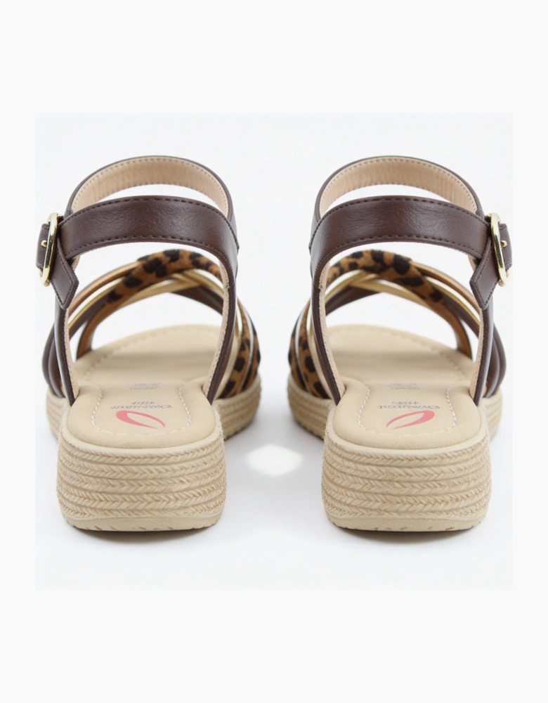 Heavenly Feet SYMPHONY Womens Ankle Strap Sandals Chocolate/Leopard