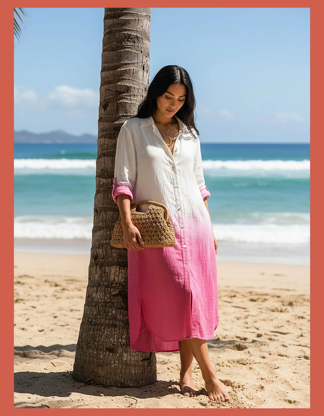 Kendall Cotton Dip Dye Shirt Dress - Pink