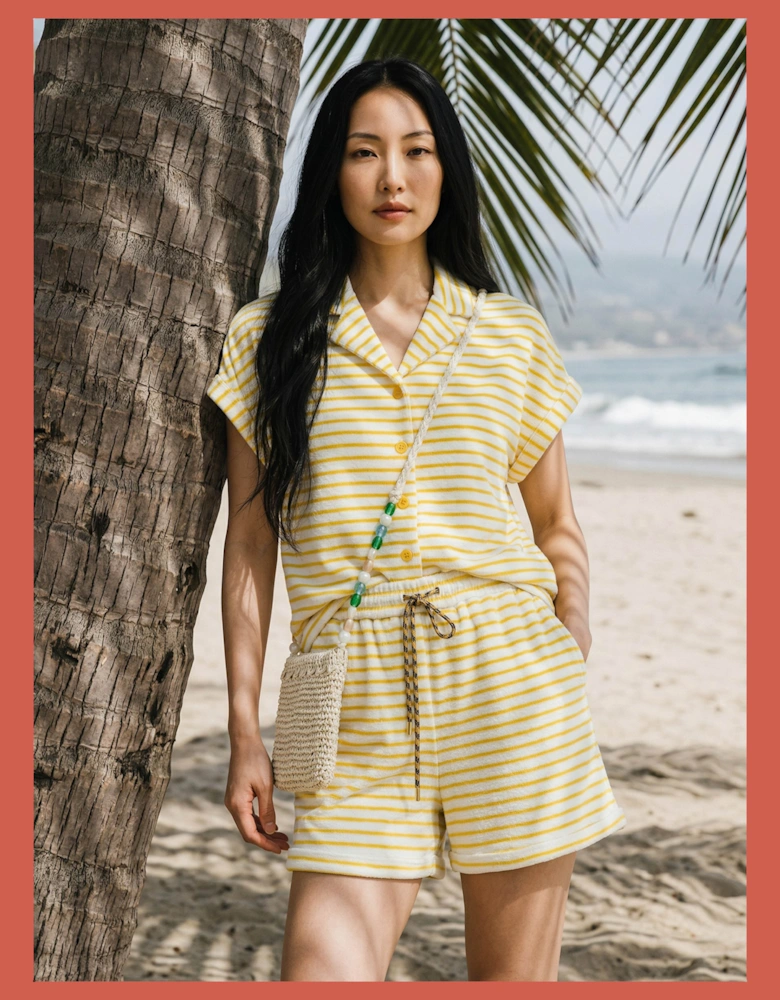 Talinn Towelling Cotton Striped Shorts - Yellow Mix