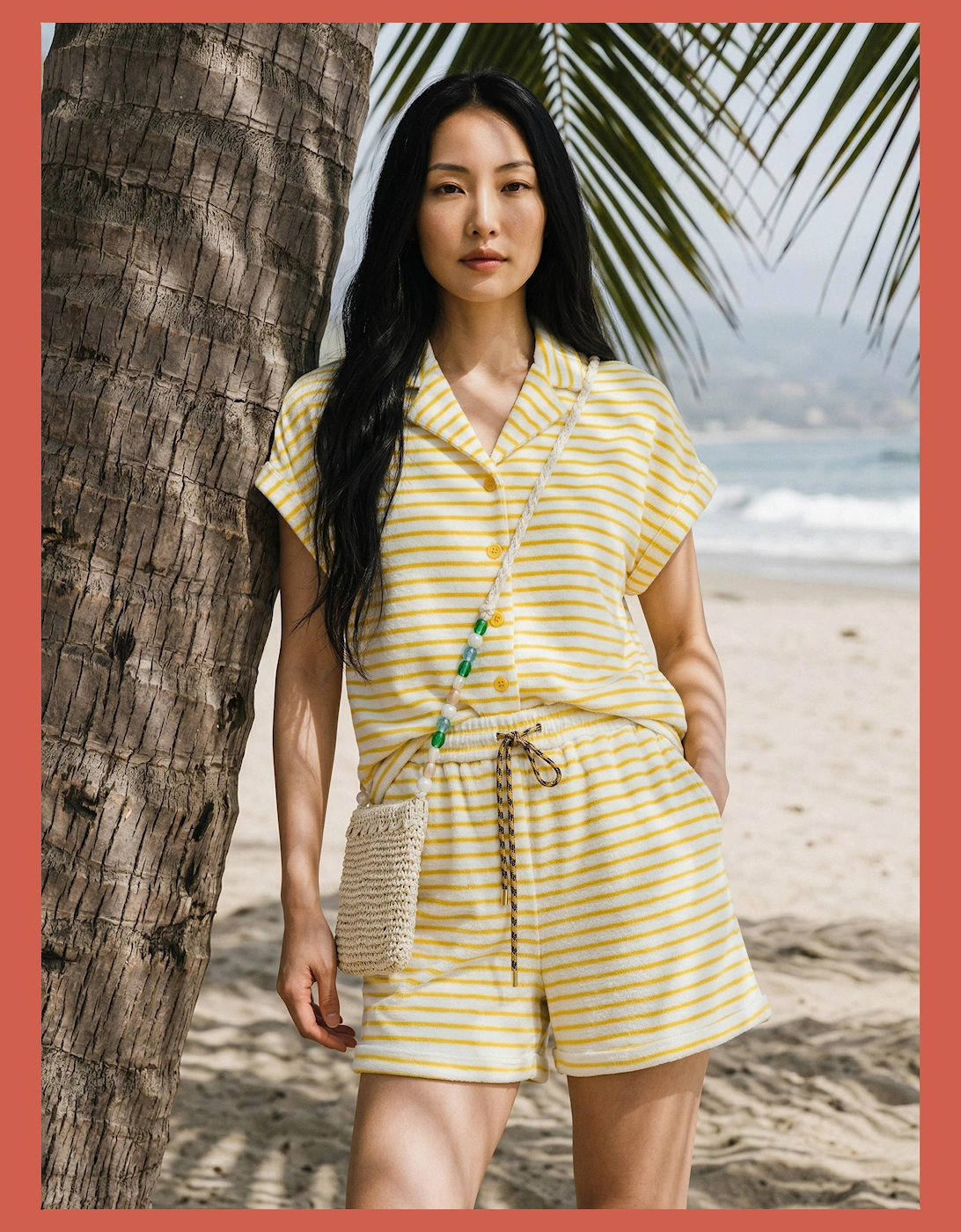 Talinn Towelling Cotton Striped Shorts - Yellow Mix