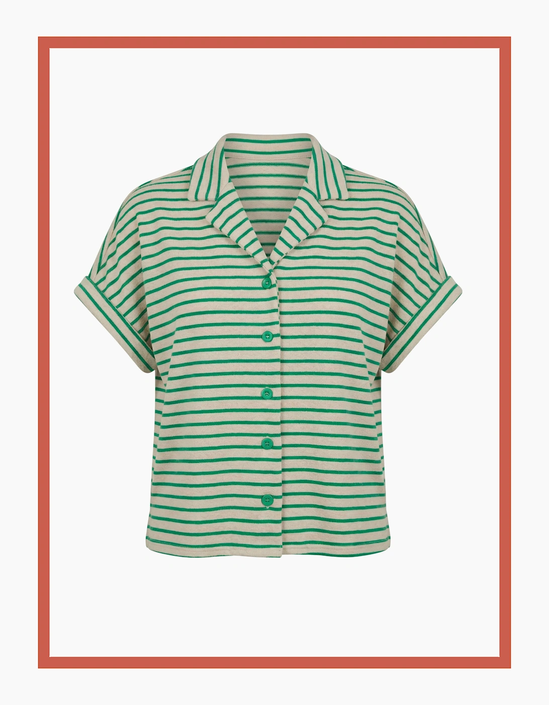 Caspian Cotton Towelling Stripe Blouse - Green