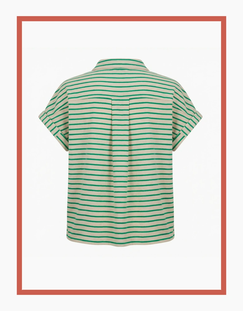Caspian Cotton Towelling Stripe Blouse - Green