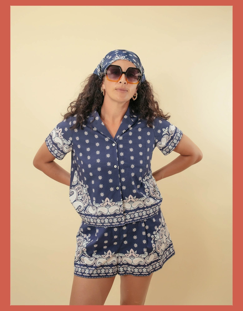 Arizona Paisley Print Cotton Shirt - Navy Mix