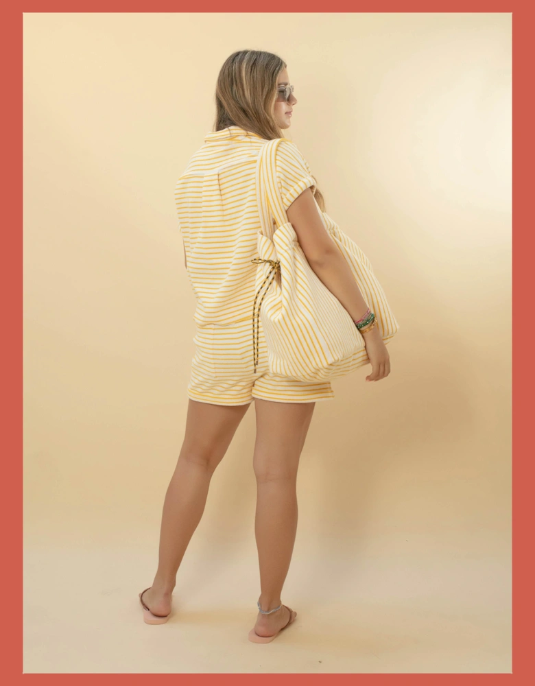 Talinn Towelling Cotton Striped Shorts - Yellow Mix