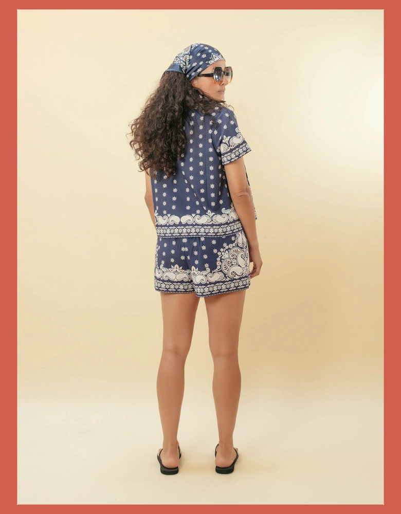 Arizona Paisley Print Cotton Shirt - Navy Mix