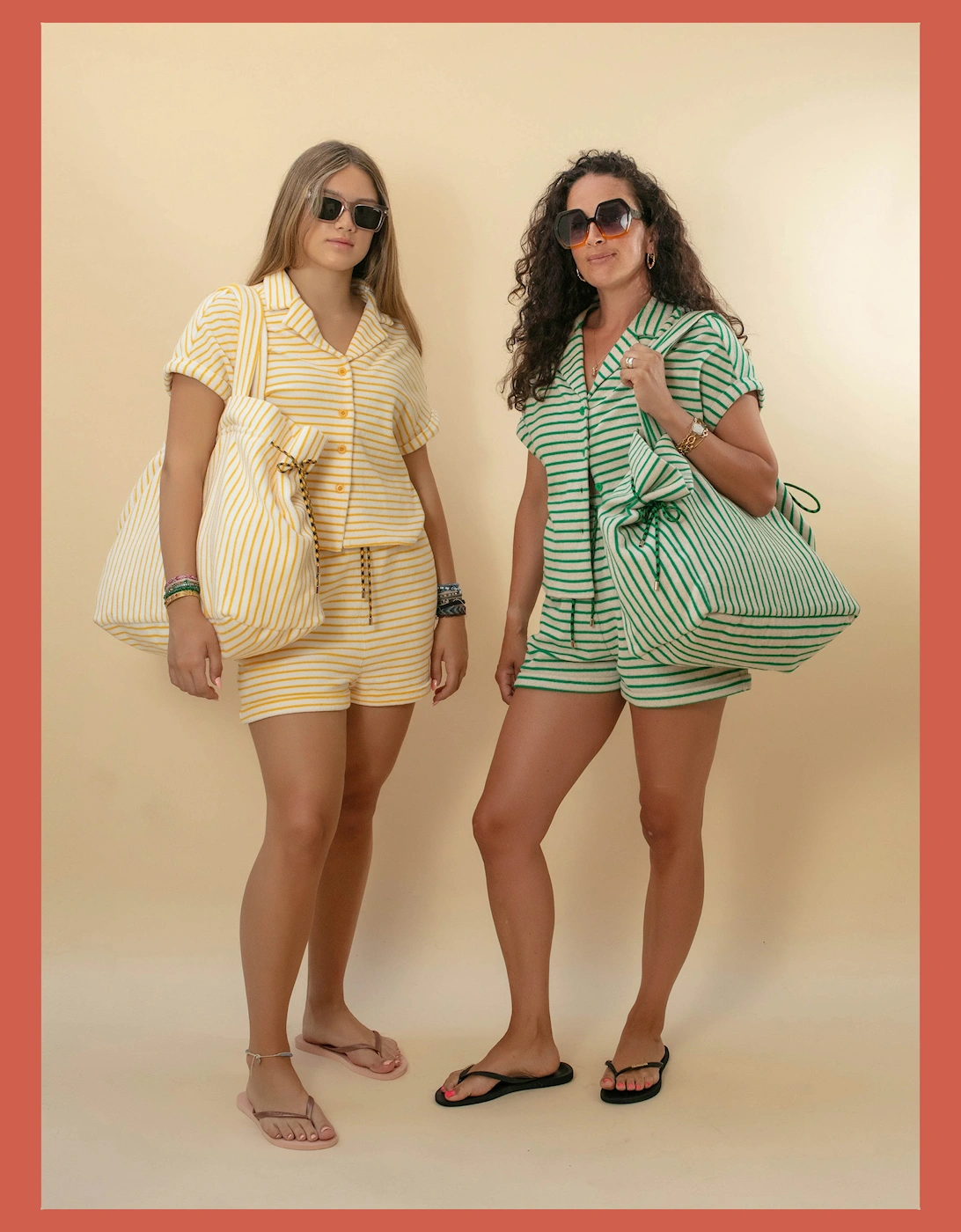 Caspian Cotton Towelling Stripe Blouse - Green