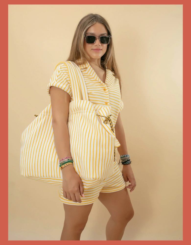 Talinn Towelling Cotton Striped Shorts - Yellow Mix