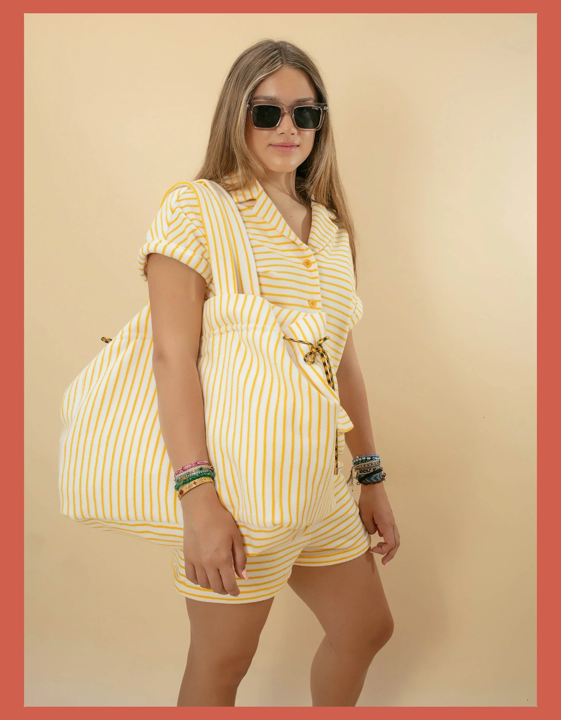 Talinn Towelling Cotton Striped Shorts - Yellow Mix