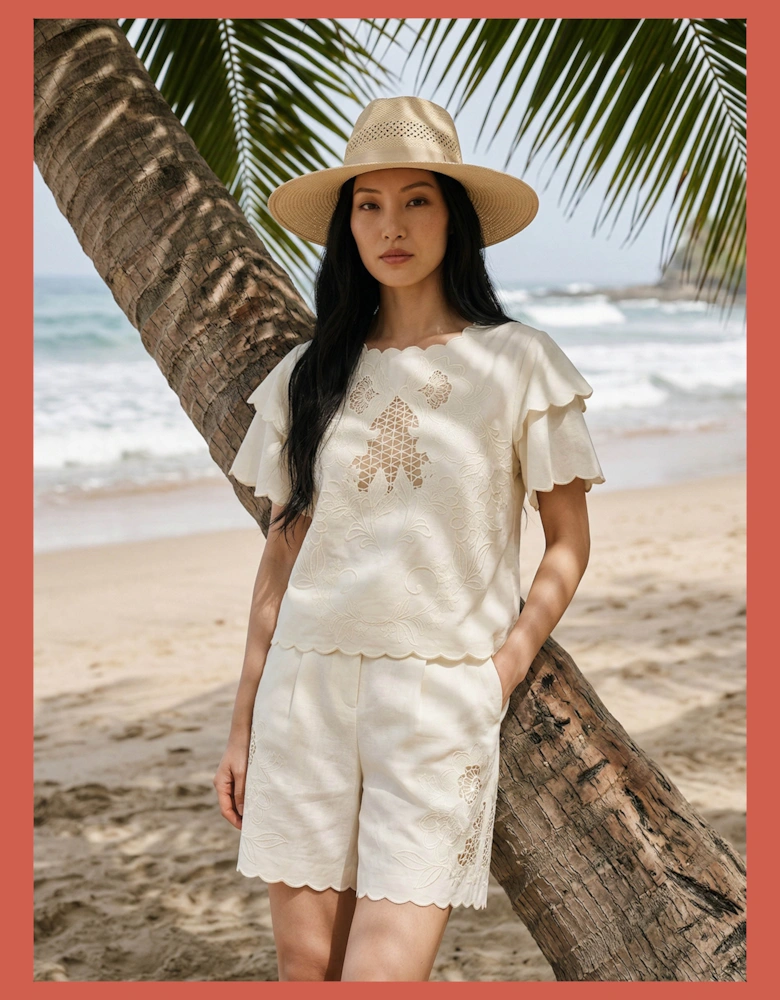 Tate Embroidered Cutout Blouse-Ecru