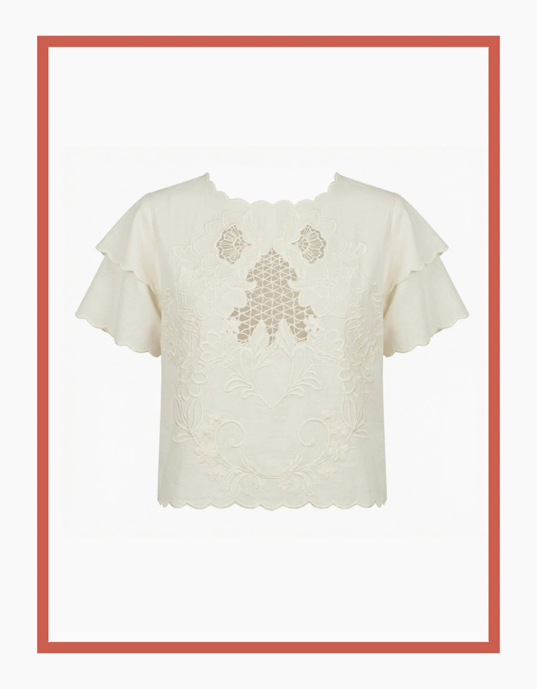 Tate Embroidered Cutout Blouse-Ecru