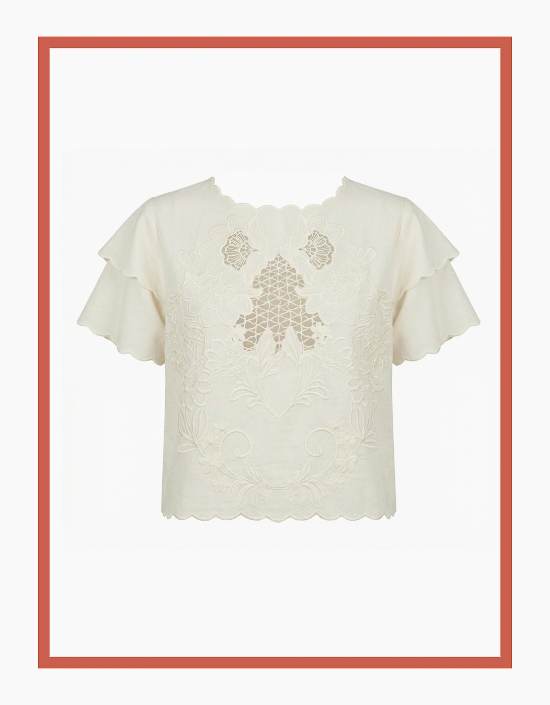 Tate Embroidered Cutout Blouse-Ecru