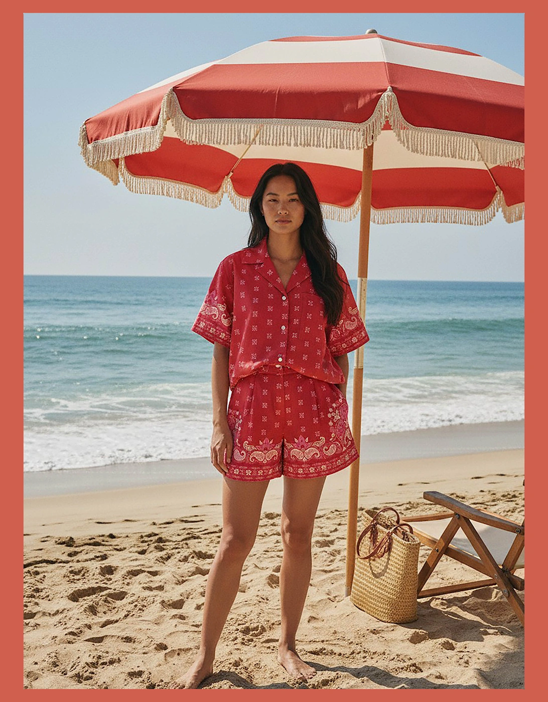 Idaho Printed Paisley Cotton Shorts-Red Mix
