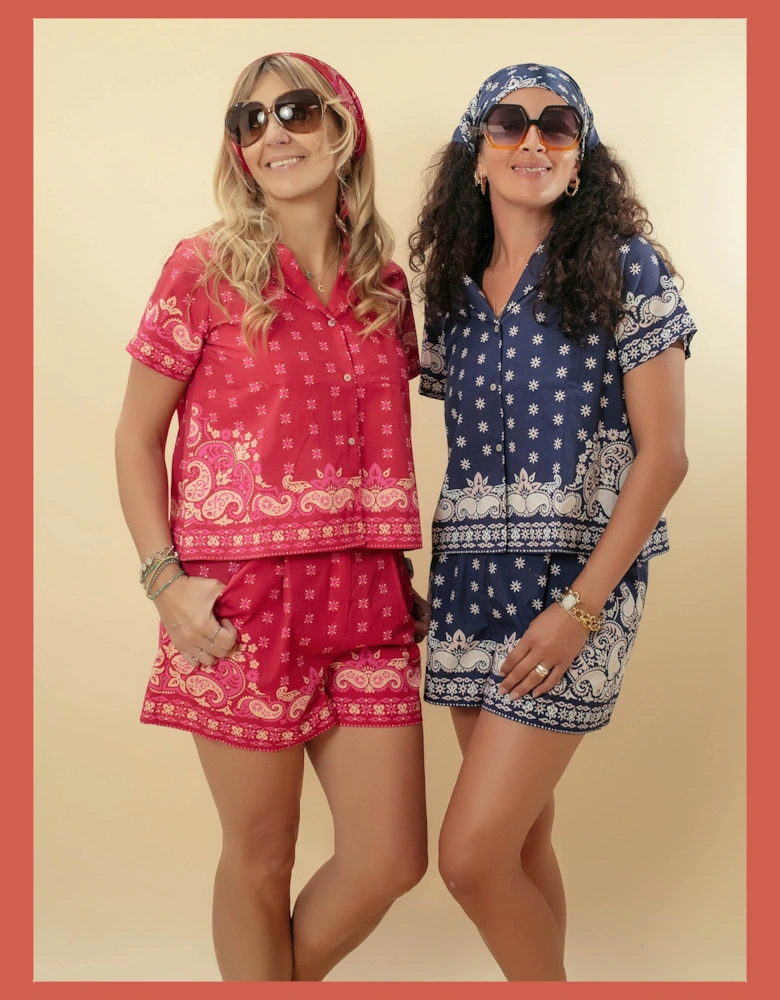 Idaho Printed Paisley Cotton Shorts-Red Mix
