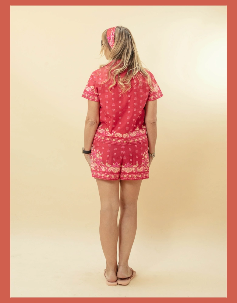 Arizona Paisley Print Cotton Shirt - Red Mix