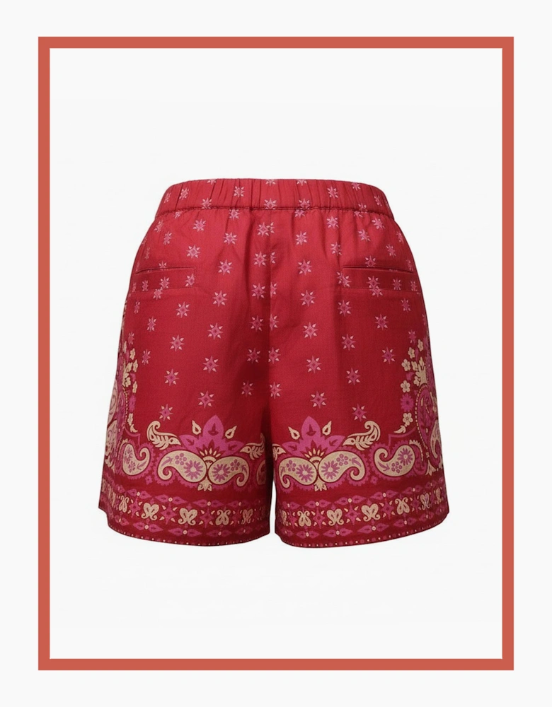 Idaho Printed Paisley Cotton Shorts-Red Mix