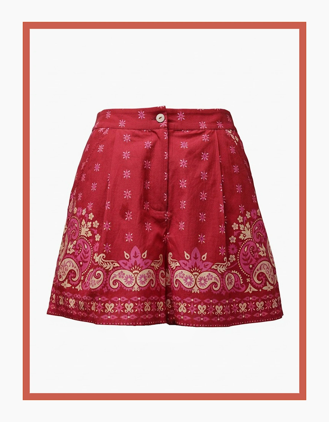 Idaho Printed Paisley Cotton Shorts-Red Mix