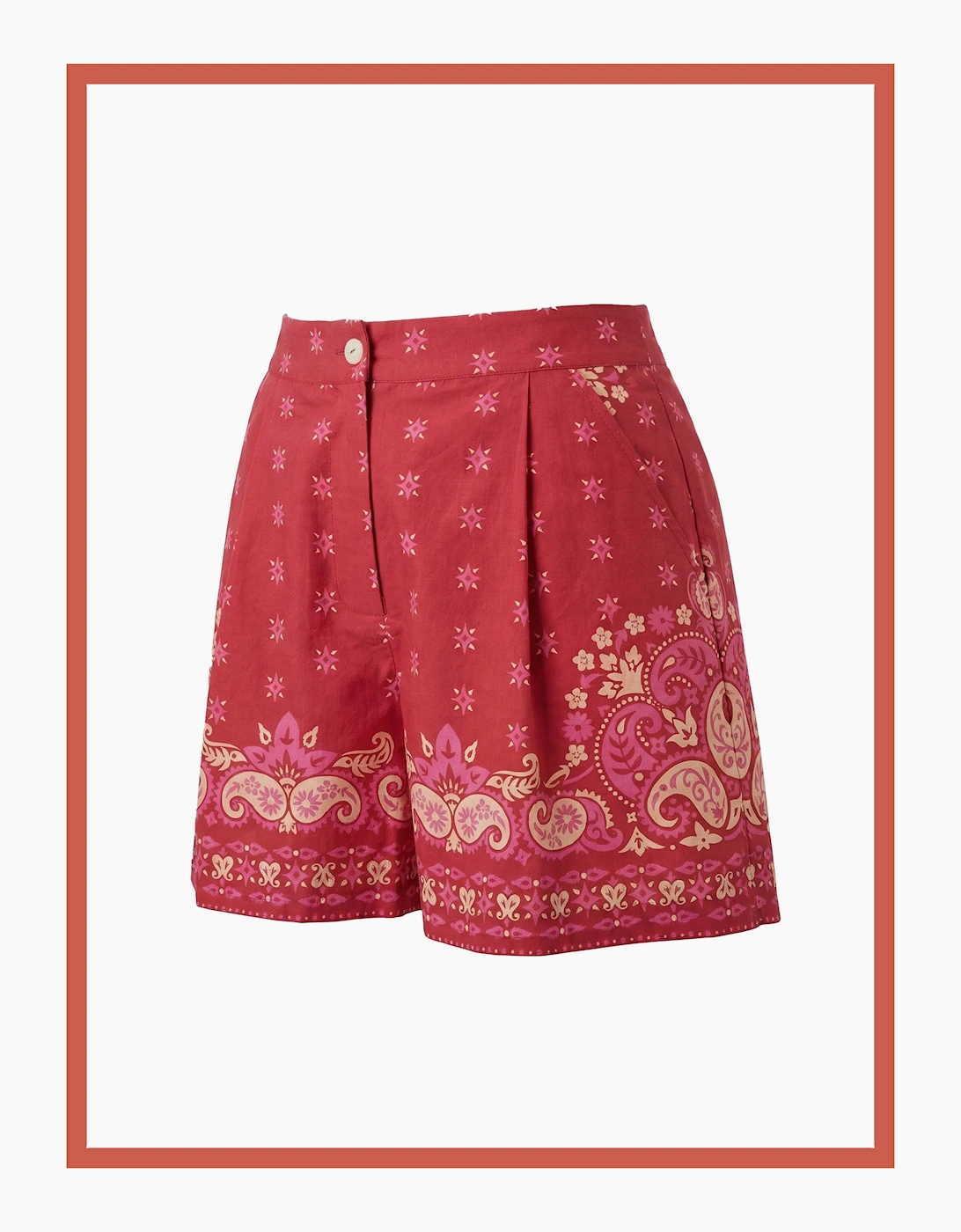 Idaho Printed Paisley Cotton Shorts-Red Mix, 9 of 8