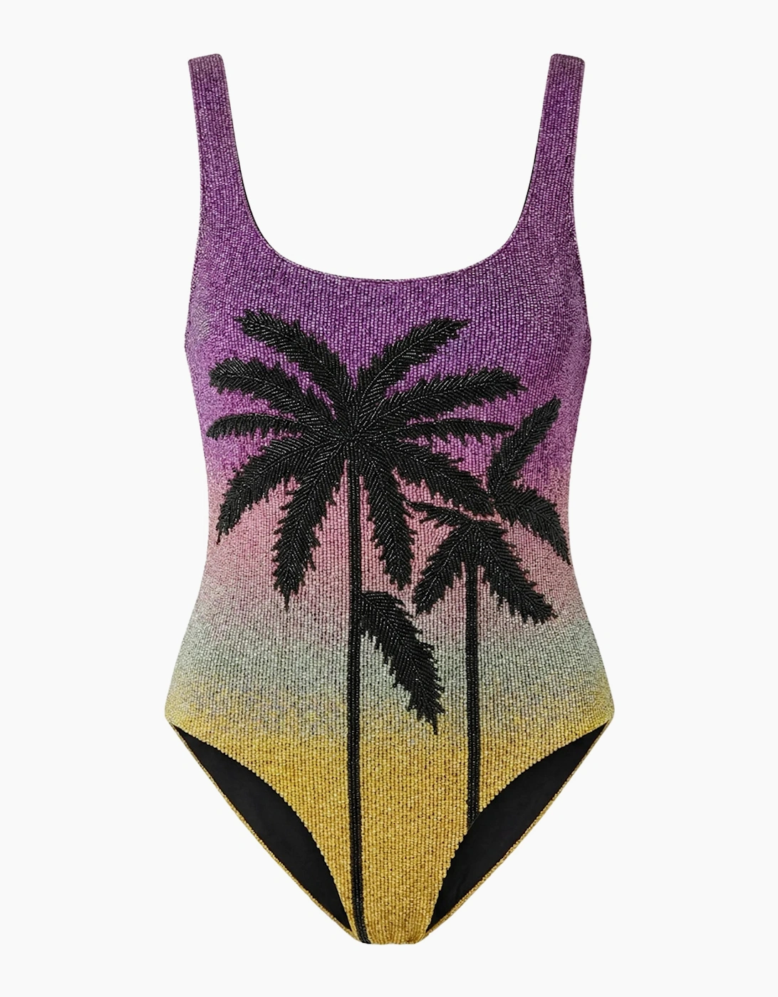 Palm Dusk Scoop Swimsuit Black Palm Tree - Green Ombre
