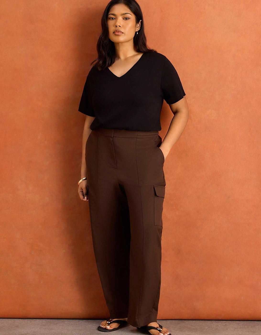 Brown Wide Leg Trousers With Pockets
