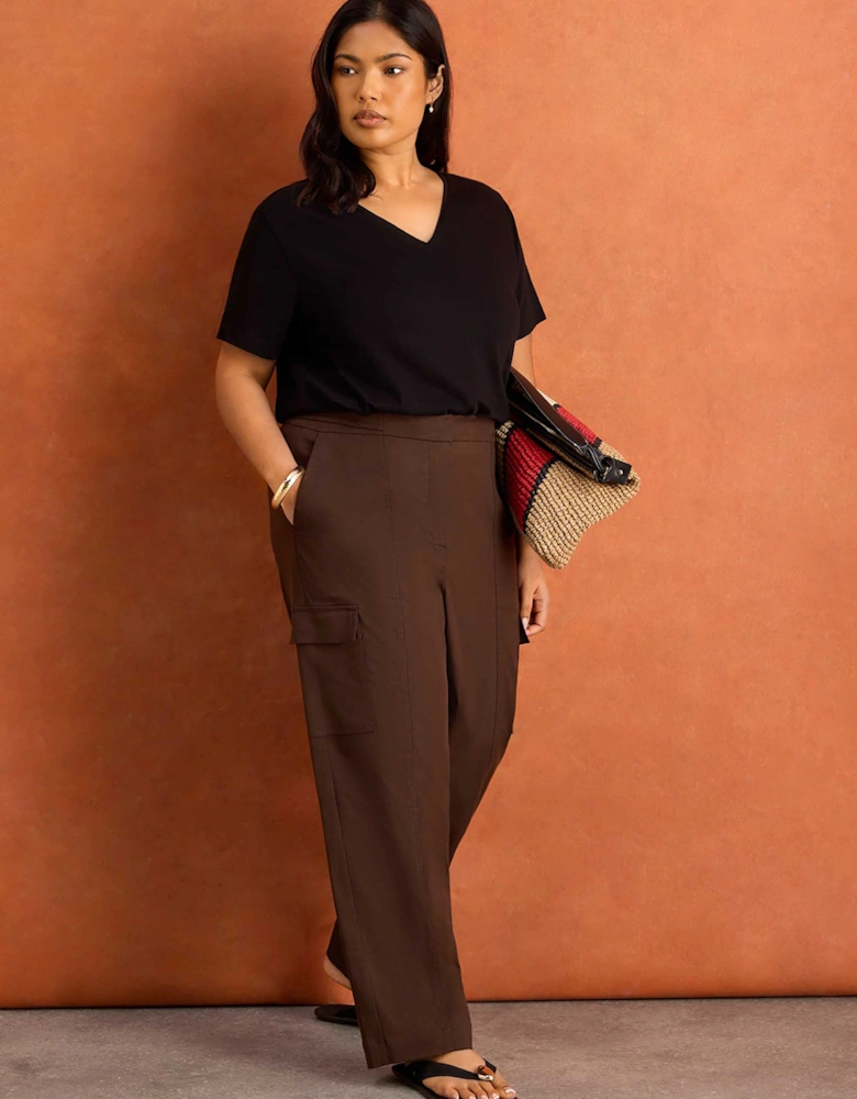 Brown Wide Leg Trousers With Pockets