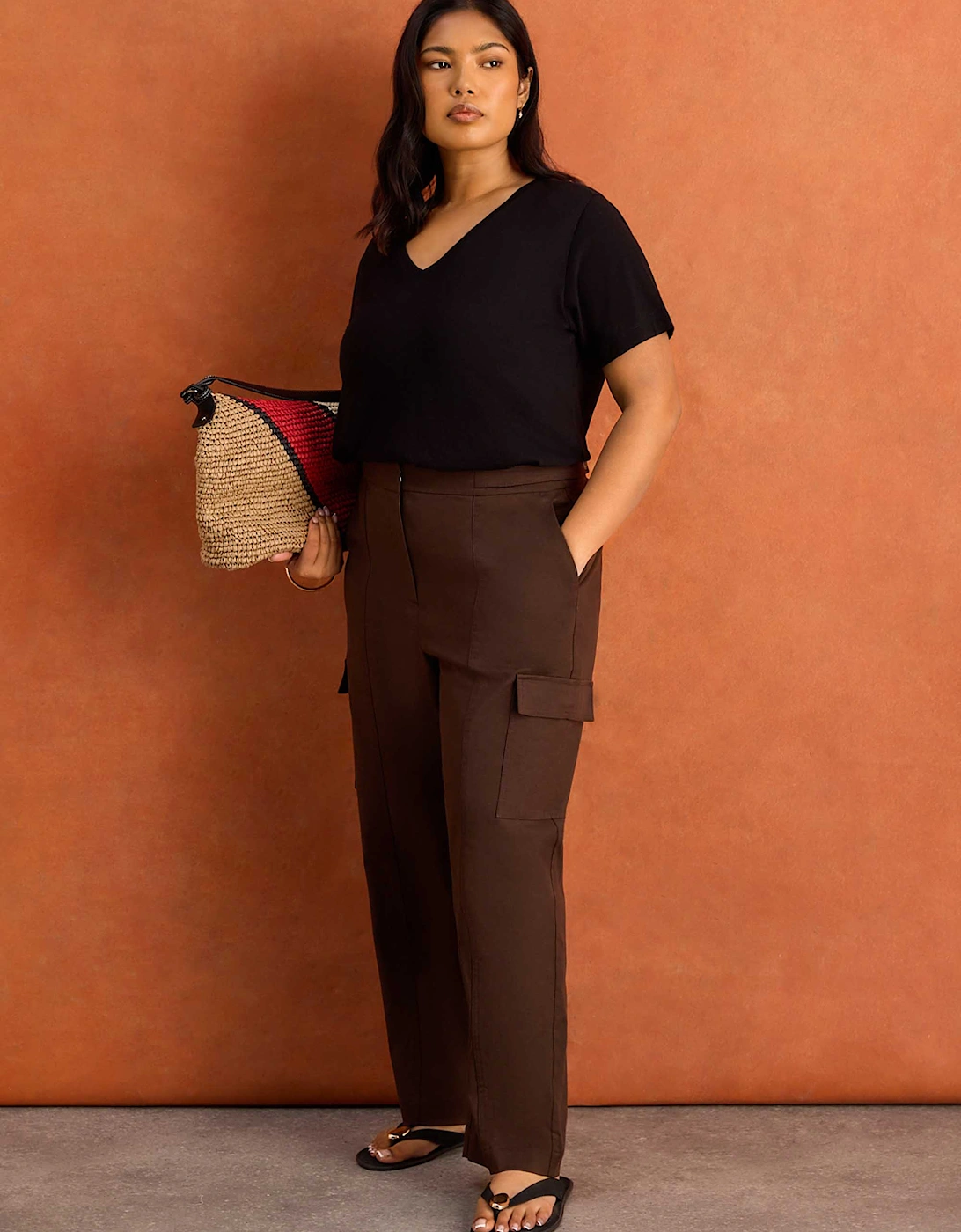 Brown Wide Leg Trousers With Pockets