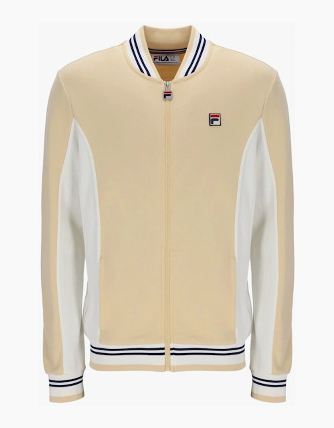 Fila Men's Tan Settanta Baseball Track Top Jacket Classic Beige/Gardenia/Fila Navy - Size: 44/Regular