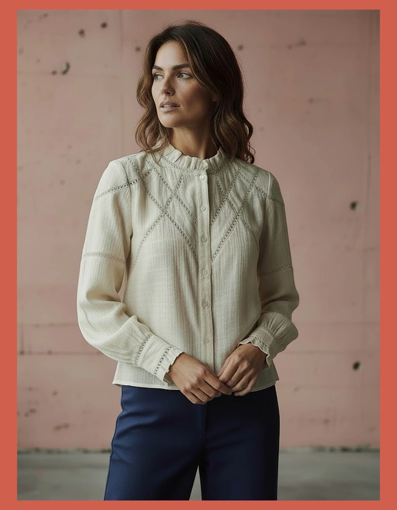 Lavinia Pretty Lace Trim Blouse - Ecru