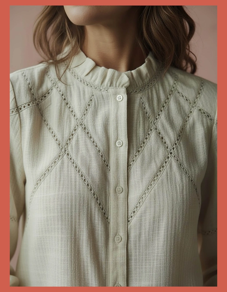 Lavinia Pretty Lace Trim Blouse - Ecru