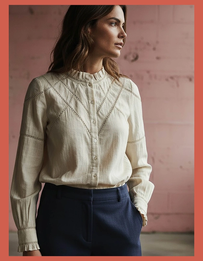 Lavinia Pretty Lace Trim Blouse - Ecru