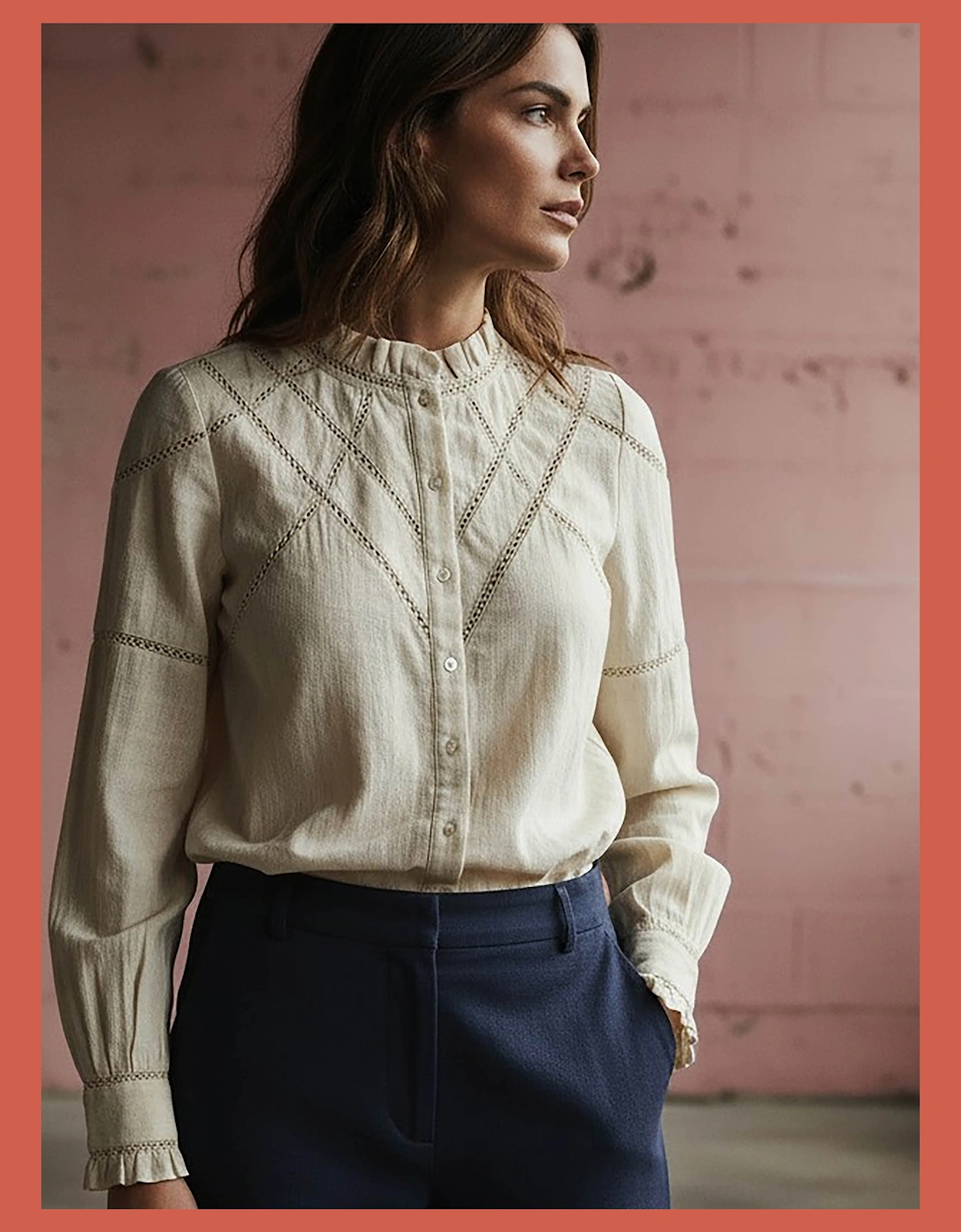 Lavinia Pretty Lace Trim Blouse - Ecru
