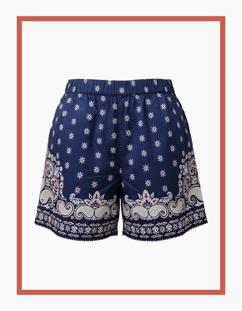 Idaho Printed Paisley Cotton Shorts-Blue Mix