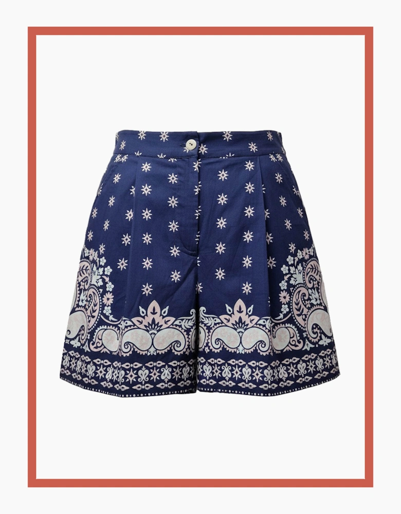 Idaho Printed Paisley Cotton Shorts-Blue Mix