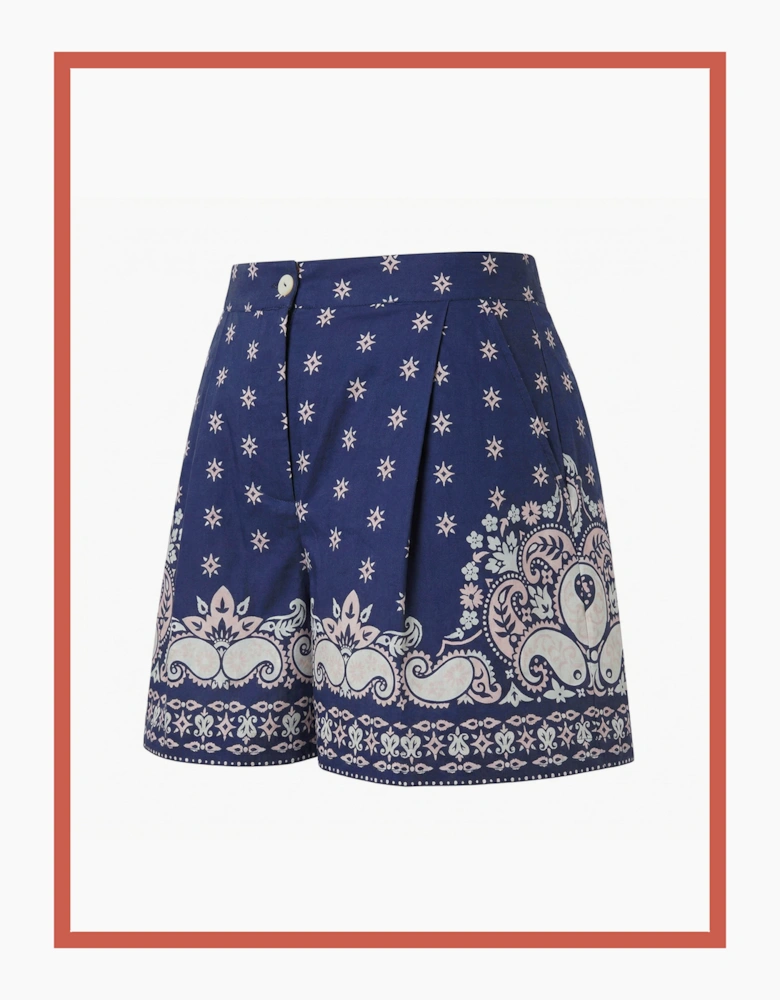 Idaho Printed Paisley Cotton Shorts-Blue Mix