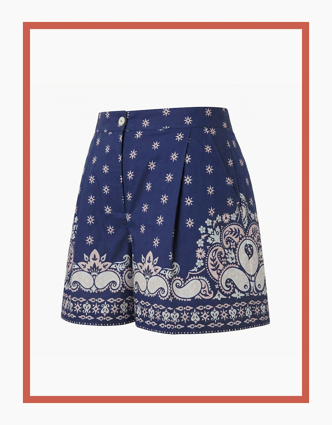 Idaho Printed Paisley Cotton Shorts-Blue Mix