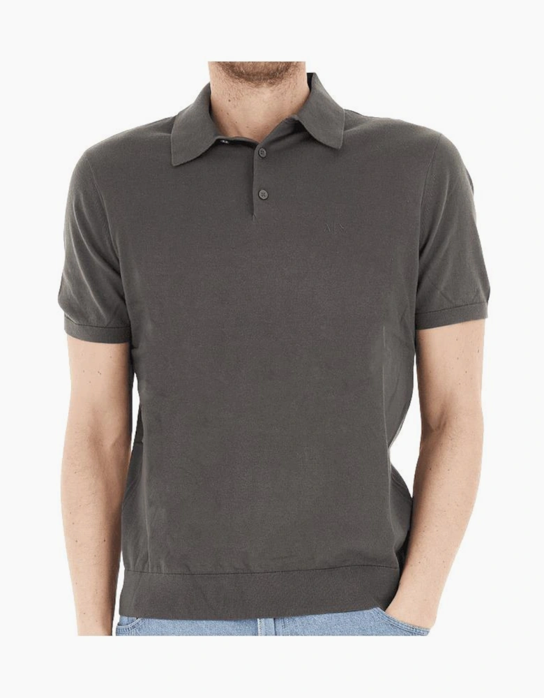 Regular Fit Embroidered Logo Knitted Raven Grey Polo Shirt