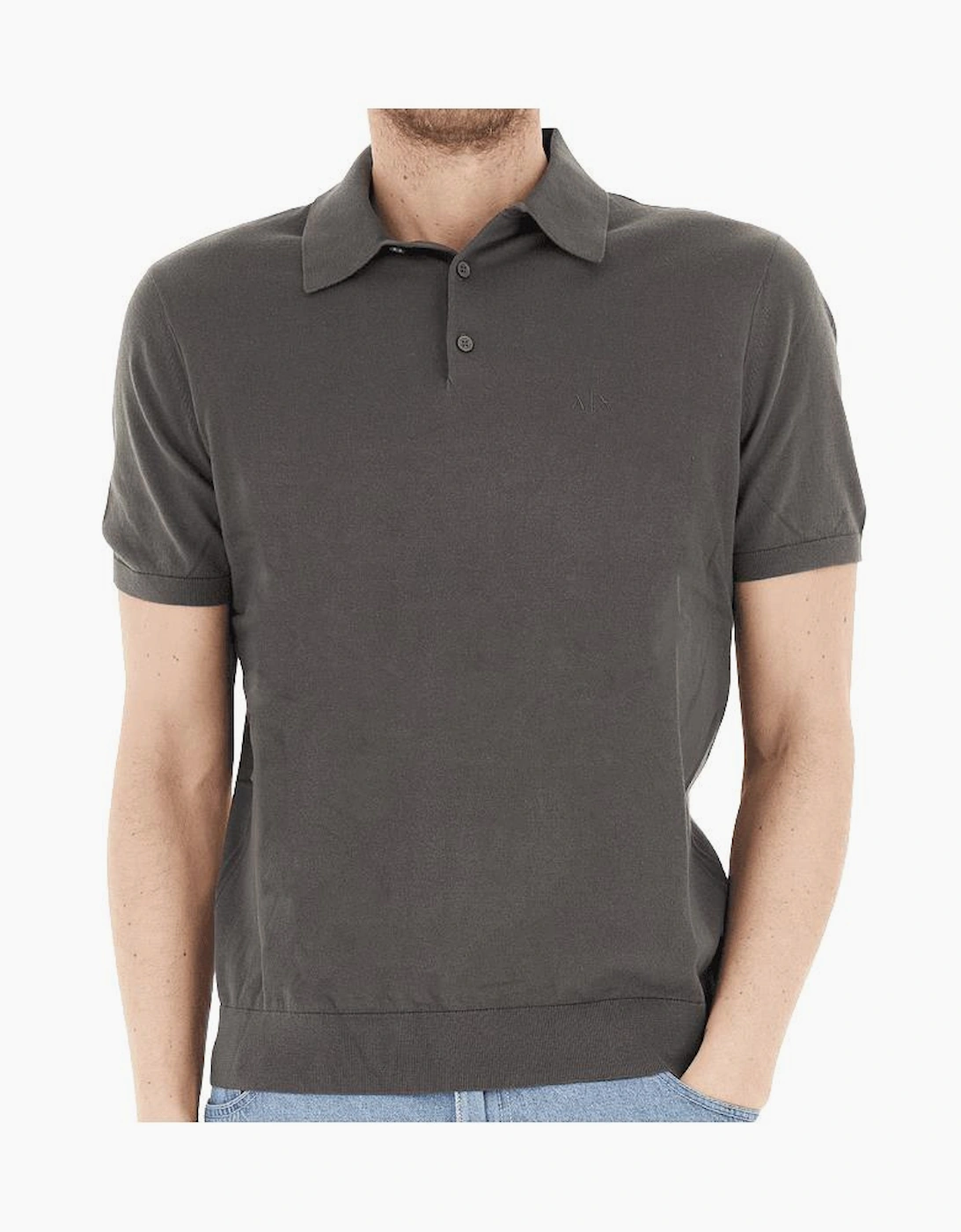Regular Fit Embroidered Logo Knitted Raven Grey Polo Shirt, 4 of 3
