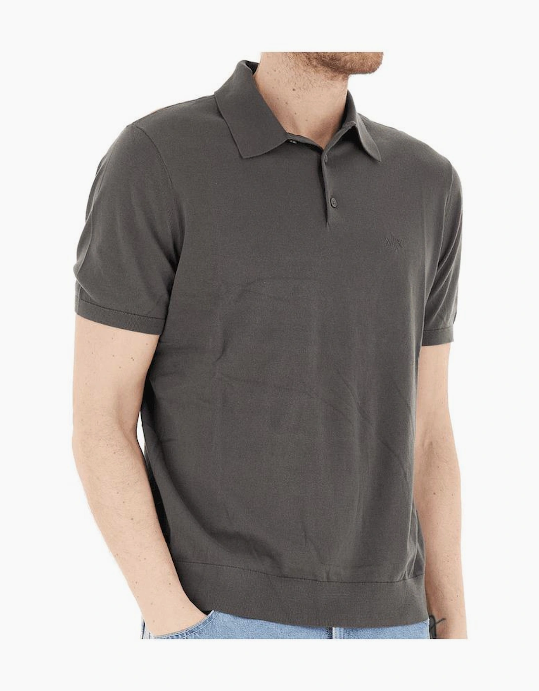 Regular Fit Embroidered Logo Knitted Raven Grey Polo Shirt