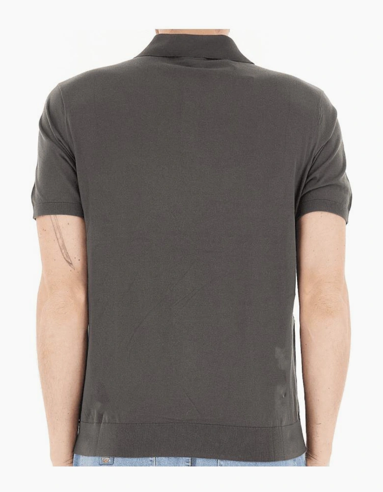 Regular Fit Embroidered Logo Knitted Raven Grey Polo Shirt