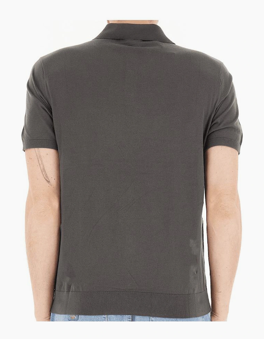 Regular Fit Embroidered Logo Knitted Raven Grey Polo Shirt
