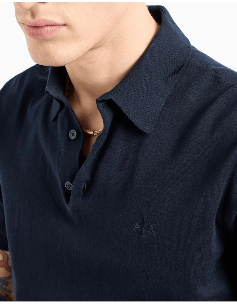 Regular Fit Embroidered Logo Knitted Navy Polo Shirt