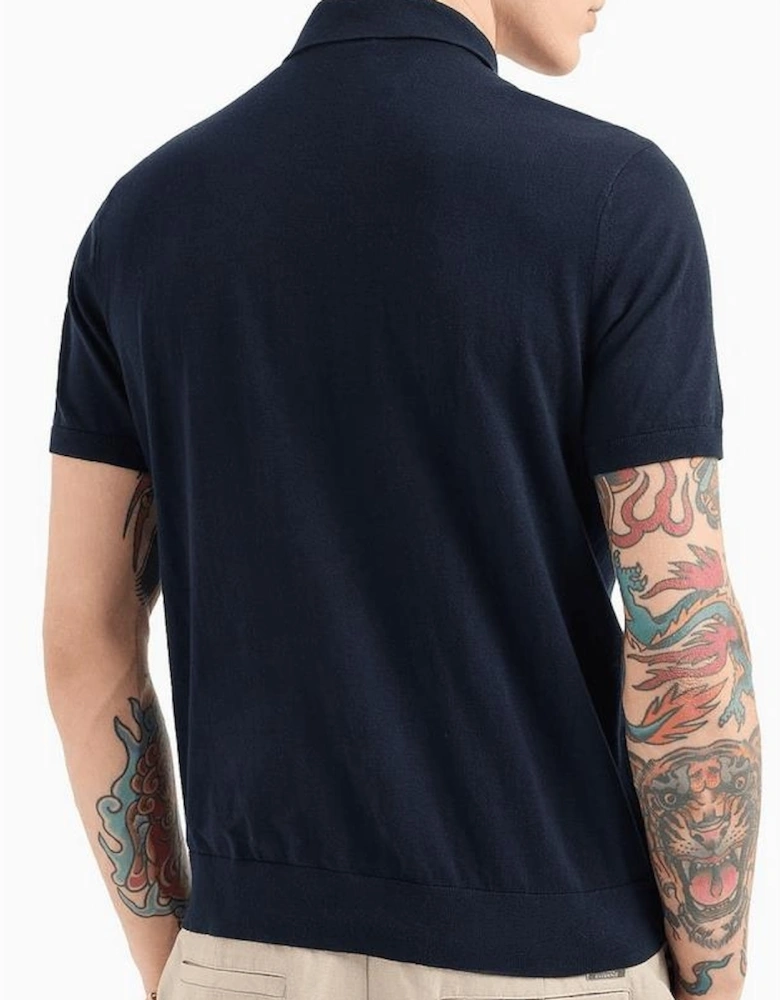 Regular Fit Embroidered Logo Knitted Navy Polo Shirt