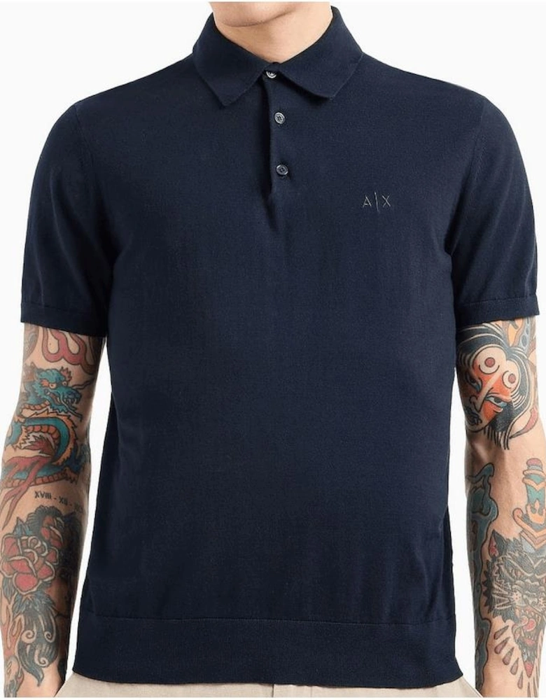 Regular Fit Embroidered Logo Knitted Navy Polo Shirt