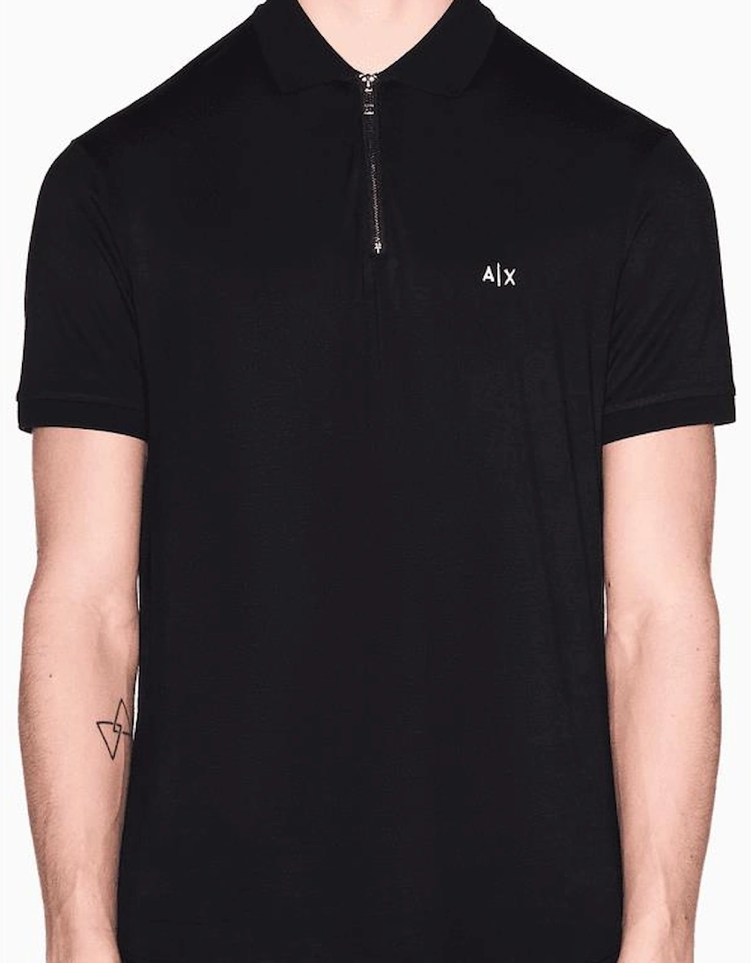 Slim Fit Stretch Technical Black Zip Polo Shirt