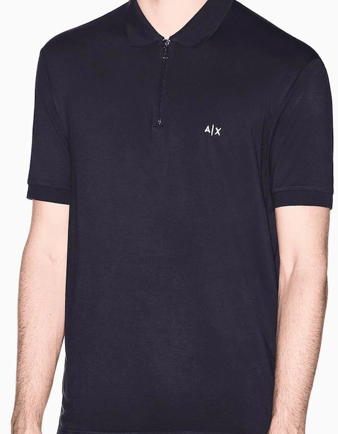 Slim Fit Stretch Technical Navy Zip Polo Shirt